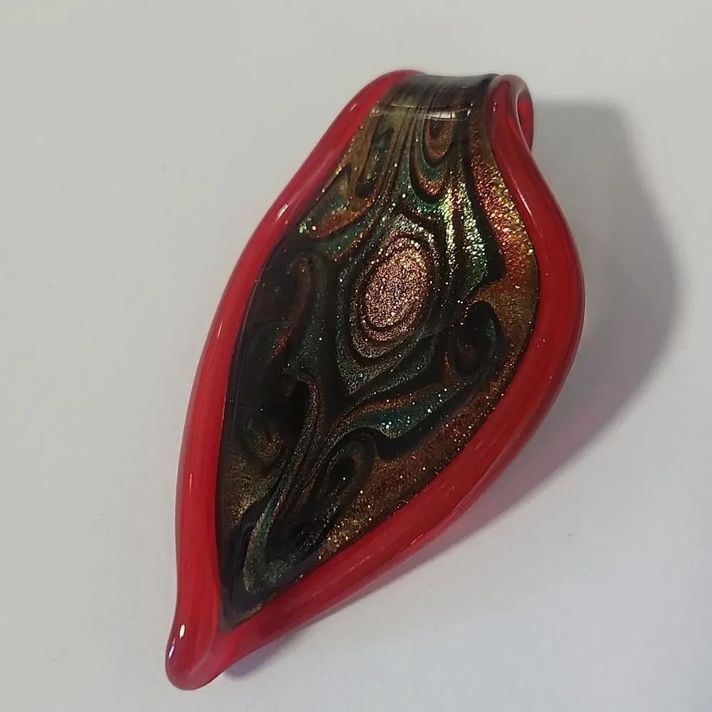 Beautiful Teardrop Art Glass Pendant Dark Red Orange